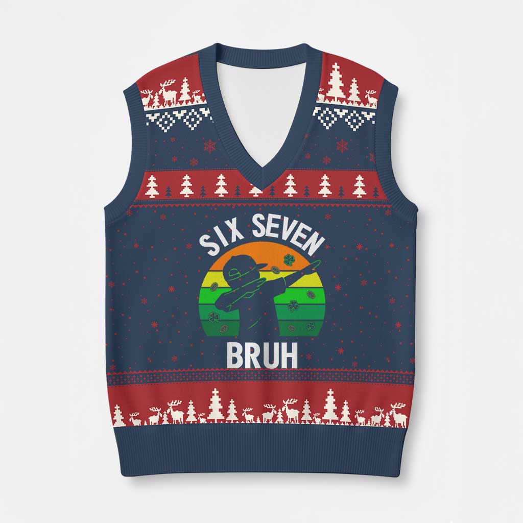 67 Bruh St Patricks Day V-Neck Knit Sweater Vest Funny Six Seven Boys Kids Dabbing Meme TS14 Navy Red Print Your Wear