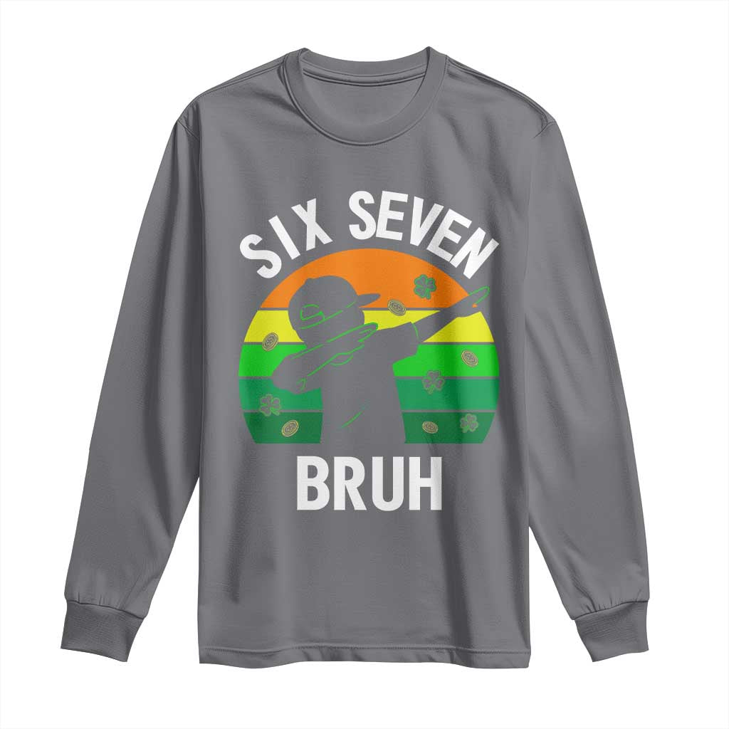 67 Bruh St Patricks Day Long Sleeve Shirt Funny Six Seven Boys Kids Dabbing Meme TS14 Charcoal Print Your Wear