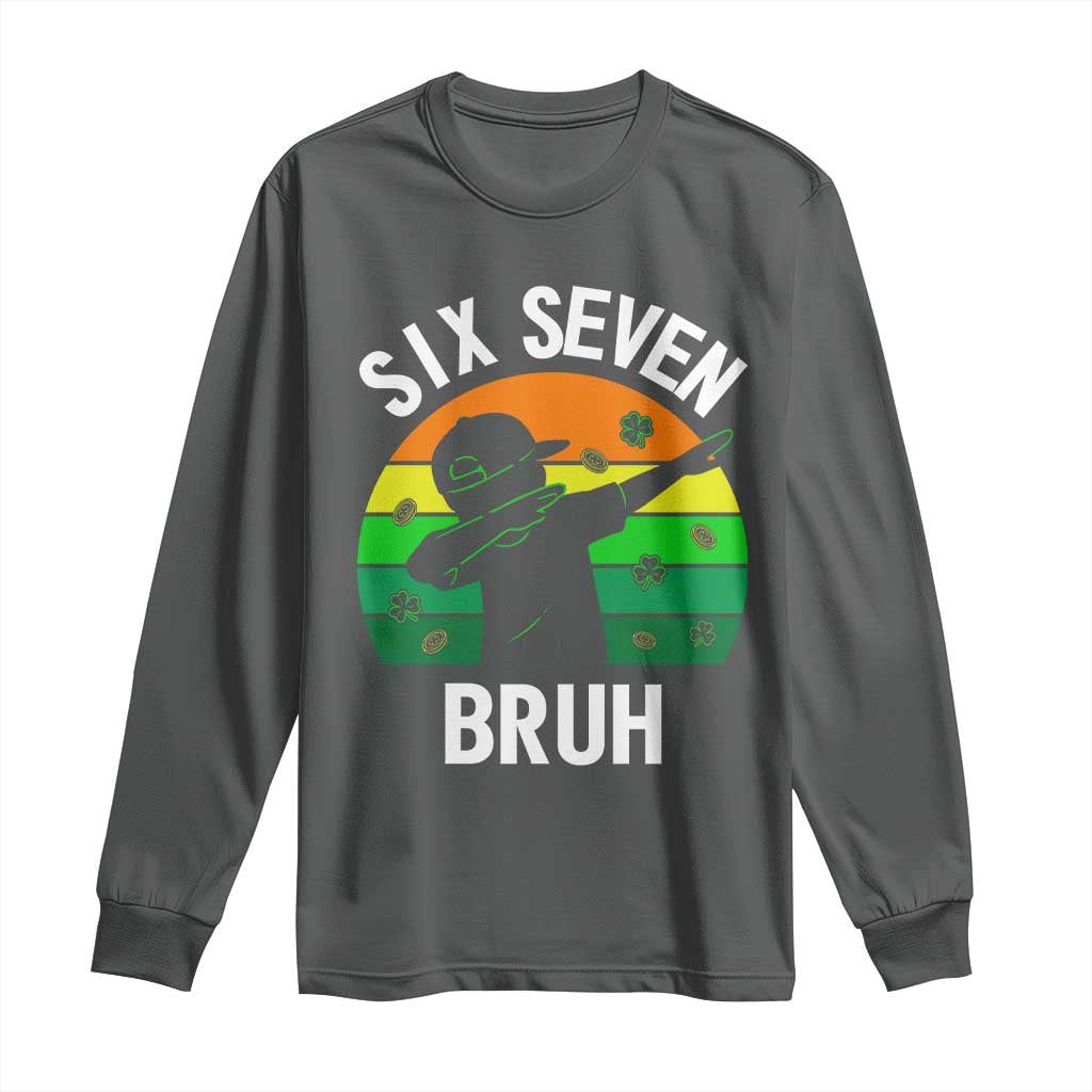 67 Bruh St Patricks Day Long Sleeve Shirt Funny Six Seven Boys Kids Dabbing Meme TS14 Dark Heather Print Your Wear