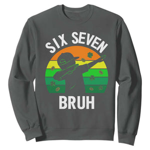 67 Bruh St Patricks Day Sweatshirt Funny Six Seven Boys Kids Dabbing Meme TS14 Dark Heather Print Your Wear