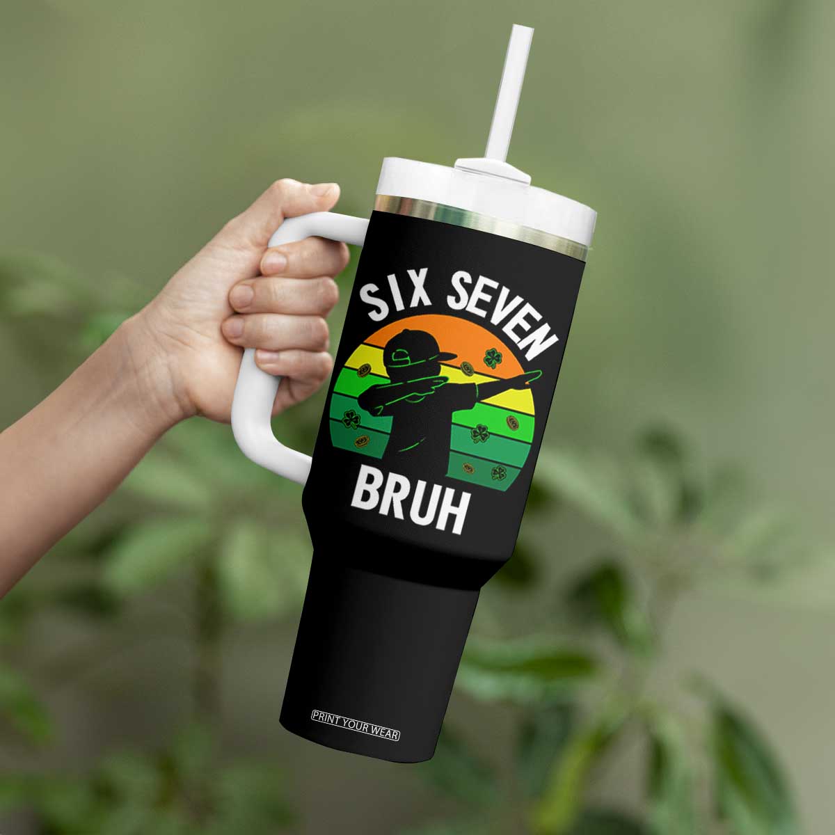 67 Bruh St Patricks Day Tumbler With Handle Funny Six Seven Boys Kids Dabbing Meme TS14 Print Your Wear