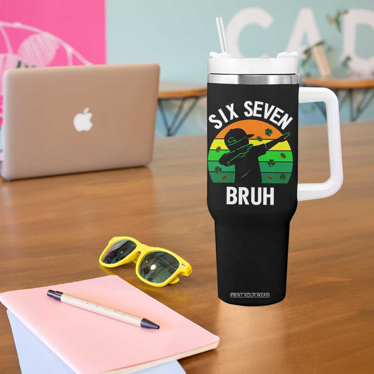67 Bruh St Patricks Day Tumbler With Handle Funny Six Seven Boys Kids Dabbing Meme TS14 Print Your Wear