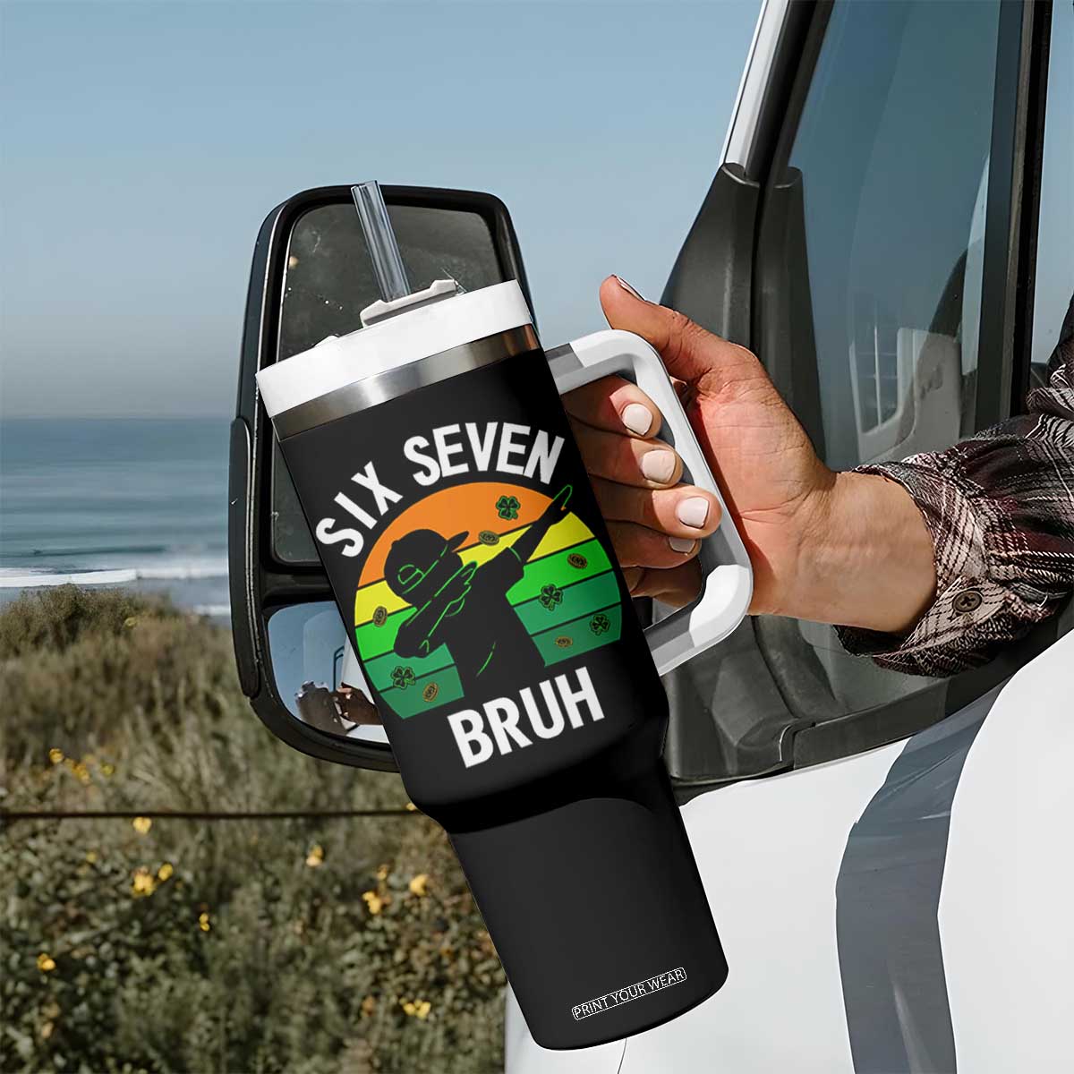 67 Bruh St Patricks Day Tumbler With Handle Funny Six Seven Boys Kids Dabbing Meme TS14 Print Your Wear