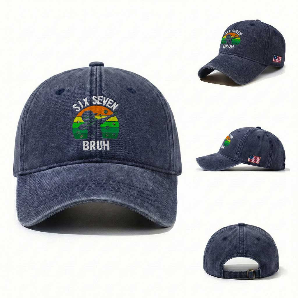 67 Bruh St Patricks Day Washed Cotton Baseball Cap Funny Six Seven Boys Kids Dabbing Meme TS14 Washed Cap Universal Fit Navy Print Your Wear