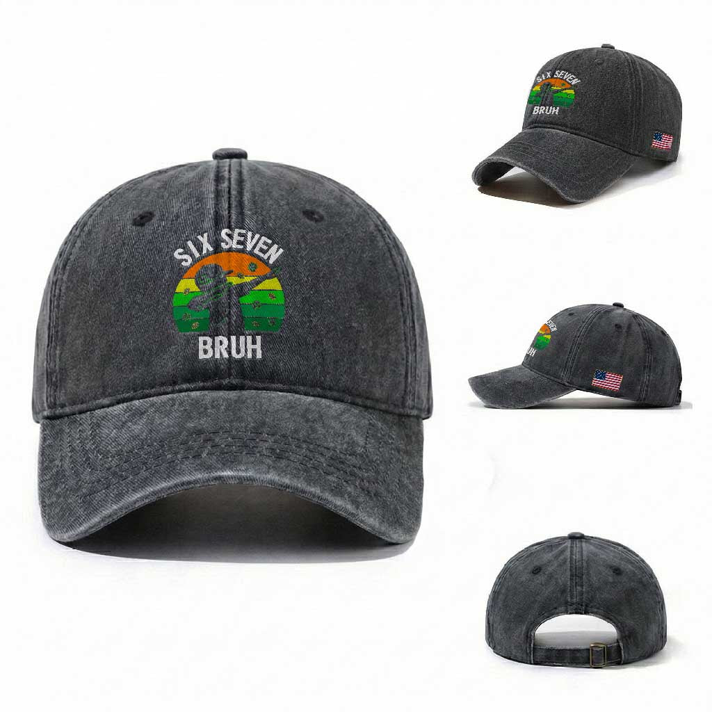 67 Bruh St Patricks Day Washed Cotton Baseball Cap Funny Six Seven Boys Kids Dabbing Meme TS14 Washed Cap Universal Fit Dark Gray Print Your Wear