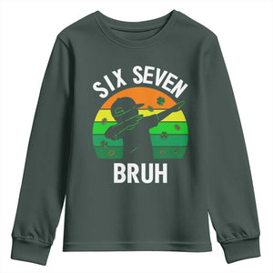 67 Bruh St Patricks Day Youth Sweatshirt Funny Six Seven Boys Kids Dabbing Meme TS14 Dark Forest Green Print Your Wear