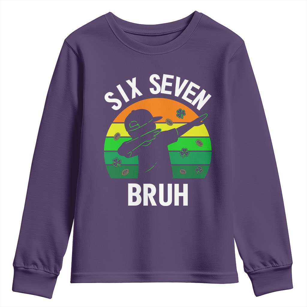 67 Bruh St Patricks Day Youth Sweatshirt Funny Six Seven Boys Kids Dabbing Meme TS14 Purple Print Your Wear