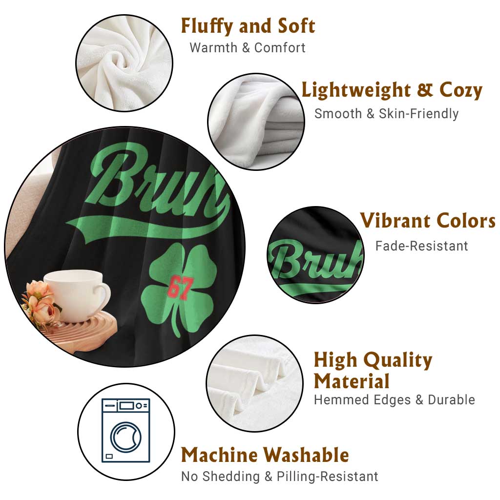 67 Bruh St Patricks Day Throw Blanket Funny Six Seven Shamrock Meme TS14 Print Your Wear