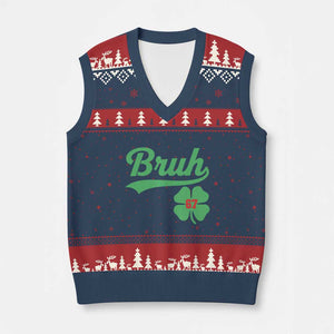 67 Bruh St Patricks Day V-Neck Knit Sweater Vest Funny Six Seven Shamrock Meme TS14 Navy Red Print Your Wear