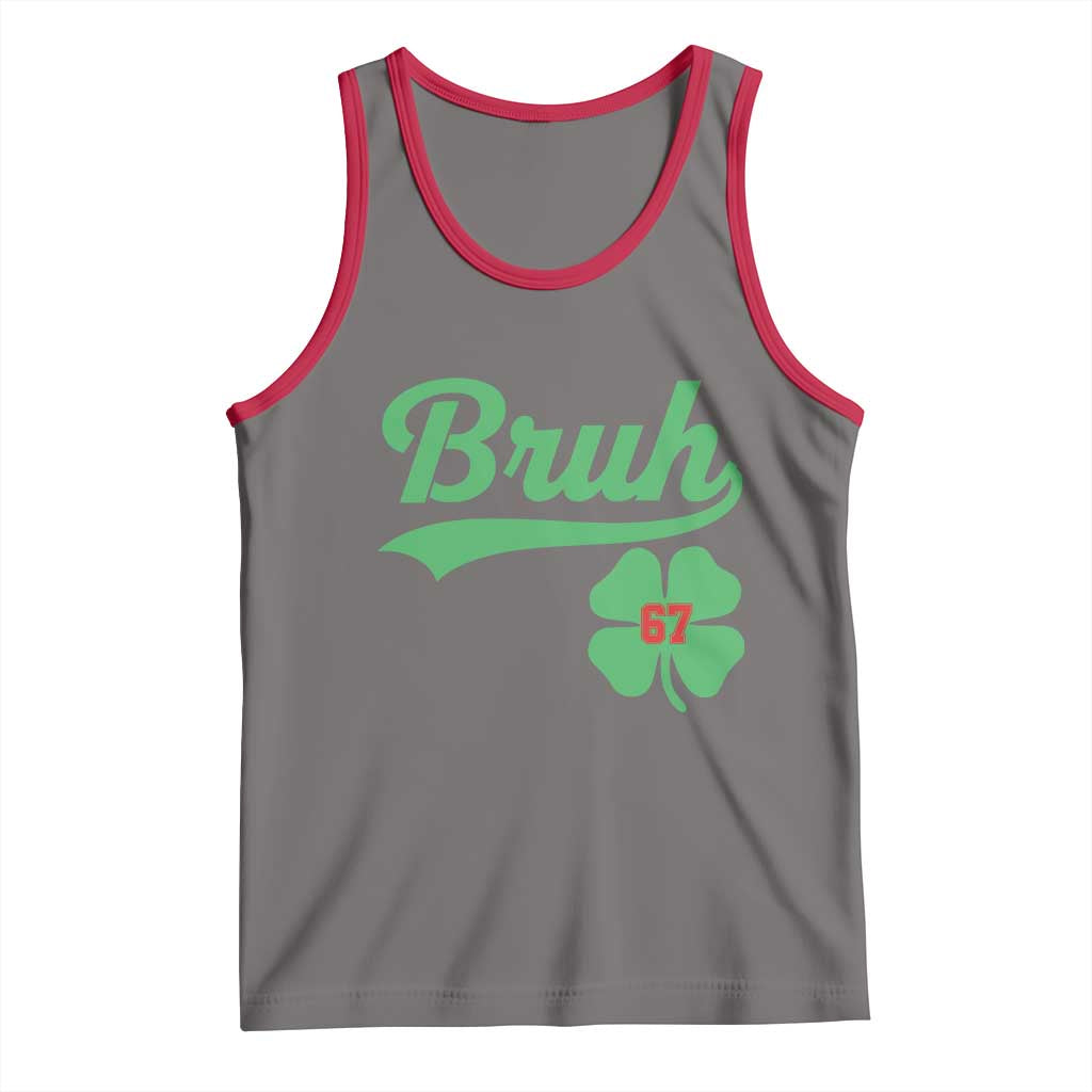 67 Bruh St Patricks Day Tank Top Funny Six Seven Shamrock Meme TS14 Deep Heather Red Print Your Wear