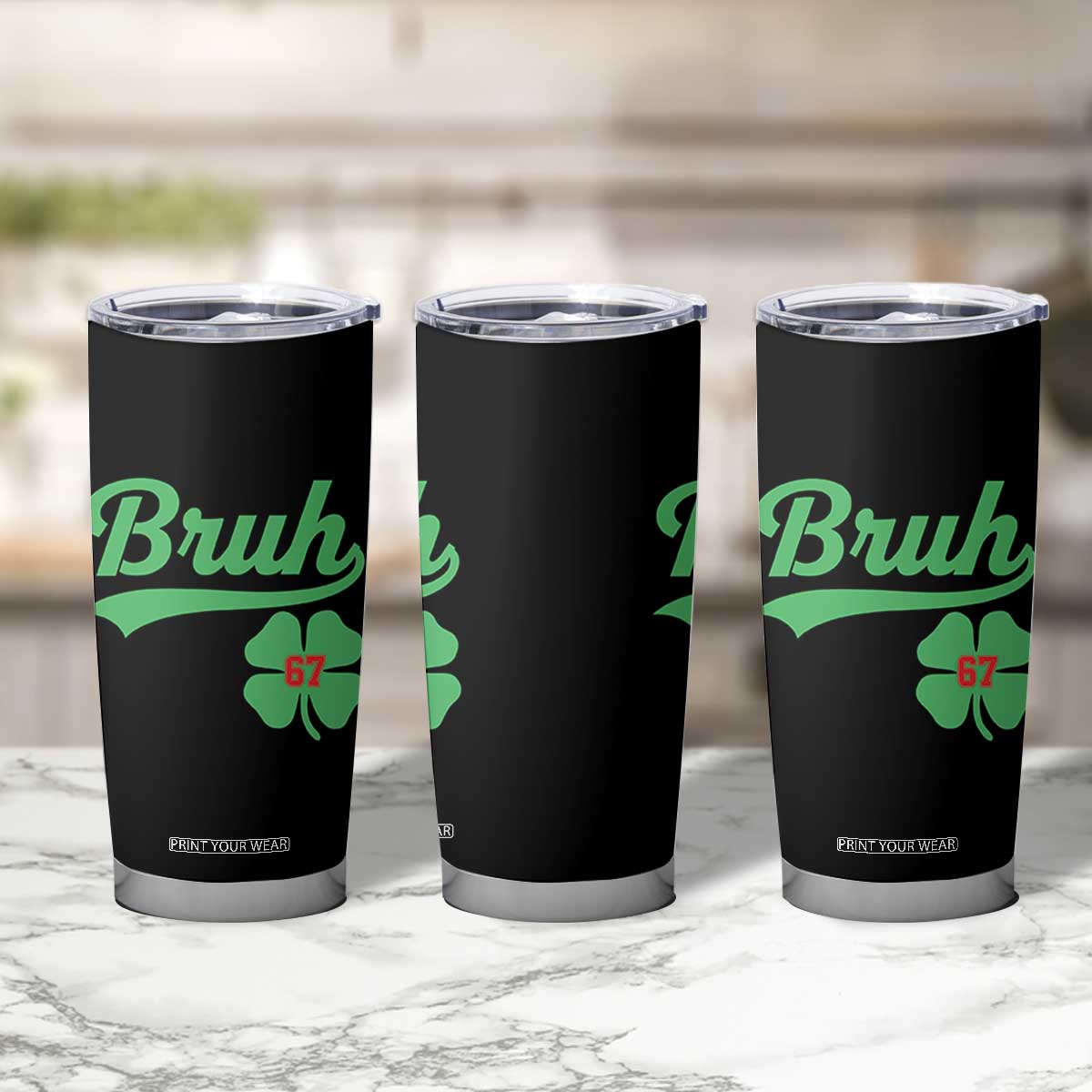 67 Bruh St Patricks Day Tumbler Cup Funny Six Seven Shamrock Meme TS14 Print Your Wear