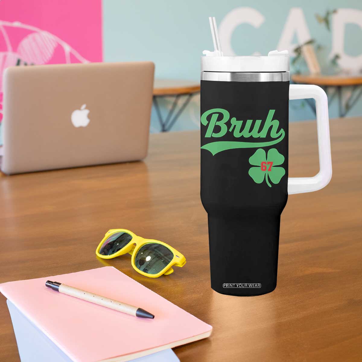 67 Bruh St Patricks Day Tumbler With Handle Funny Six Seven Shamrock Meme TS14 Print Your Wear