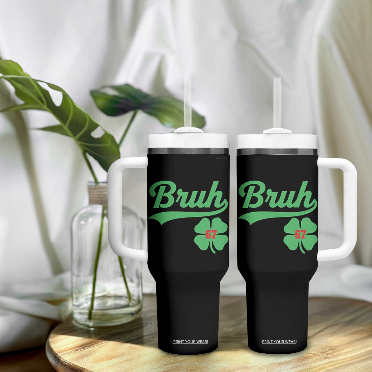 67 Bruh St Patricks Day Tumbler With Handle Funny Six Seven Shamrock Meme TS14 Print Your Wear