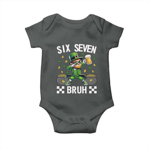 67 Bruh St Patricks Day Baby Onesie Funny Six Seven Leprechaun Bruh Meme TS14 Dark Heather Print Your Wear