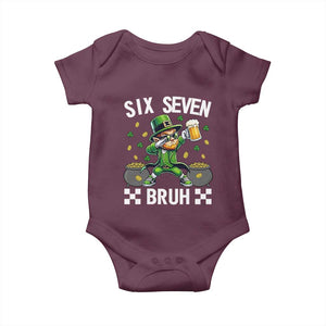 67 Bruh St Patricks Day Baby Onesie Funny Six Seven Leprechaun Bruh Meme TS14 Maroon Print Your Wear