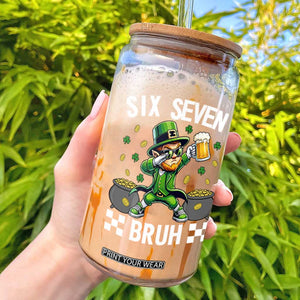 67 Bruh St Patricks Day Glass Can Funny Six Seven Leprechaun Bruh Meme TS14 Black Print Your Wear