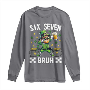 67 Bruh St Patricks Day Long Sleeve Shirt Funny Six Seven Leprechaun Bruh Meme TS14 Charcoal Print Your Wear