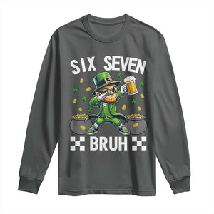 67 Bruh St Patricks Day Long Sleeve Shirt Funny Six Seven Leprechaun Bruh Meme TS14 Dark Heather Print Your Wear