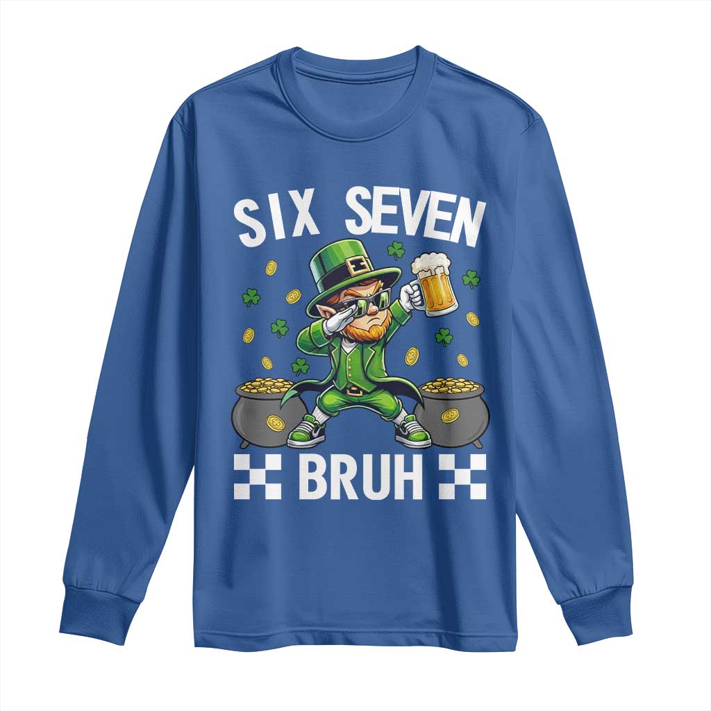 67 Bruh St Patricks Day Long Sleeve Shirt Funny Six Seven Leprechaun Bruh Meme TS14 Royal Blue Print Your Wear