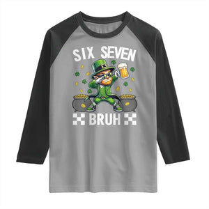 67 Bruh St Patricks Day Raglan Shirt Funny Six Seven Leprechaun Bruh Meme TS14 Sport Gray Black Print Your Wear