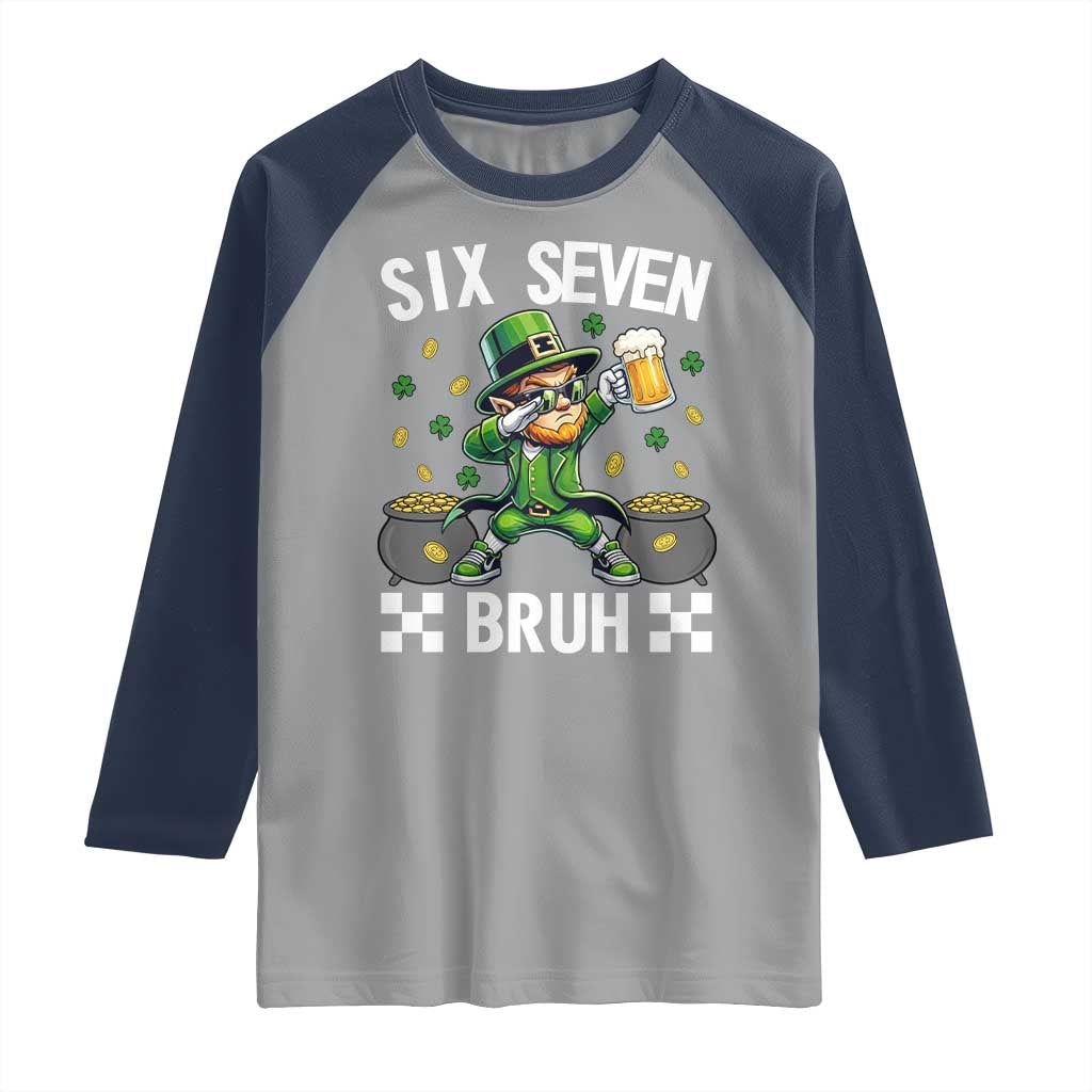 67 Bruh St Patricks Day Raglan Shirt Funny Six Seven Leprechaun Bruh Meme TS14 Sport Gray Navy Print Your Wear