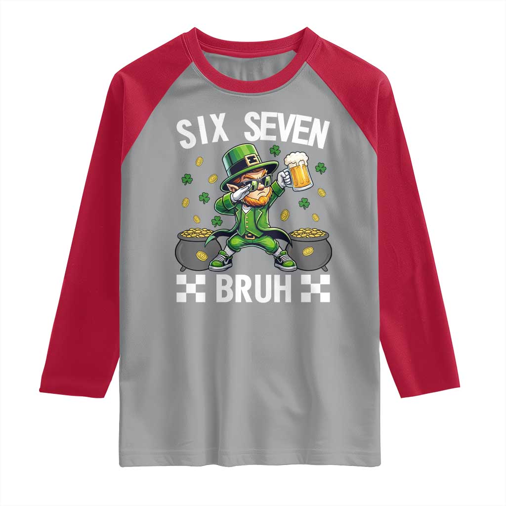 67 Bruh St Patricks Day Raglan Shirt Funny Six Seven Leprechaun Bruh Meme TS14 Sport Gray Red Print Your Wear