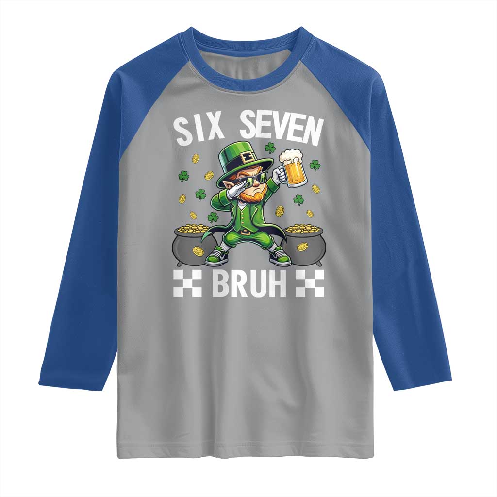 67 Bruh St Patricks Day Raglan Shirt Funny Six Seven Leprechaun Bruh Meme TS14 Sport Gray Royal Print Your Wear