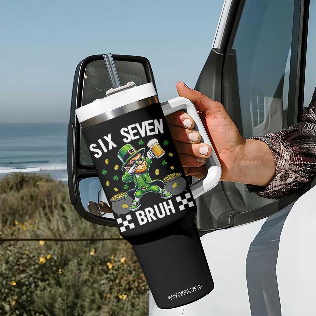 67 Bruh St Patricks Day Tumbler With Handle Funny Six Seven Leprechaun Bruh Meme TS14 Print Your Wear