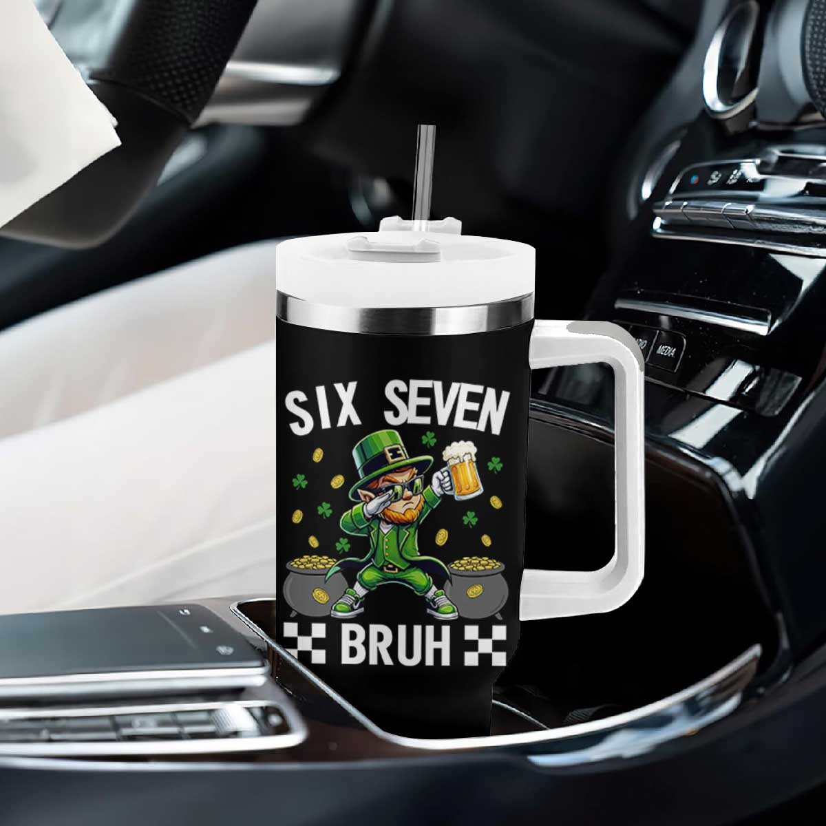 67 Bruh St Patricks Day Tumbler With Handle Funny Six Seven Leprechaun Bruh Meme TS14 Print Your Wear