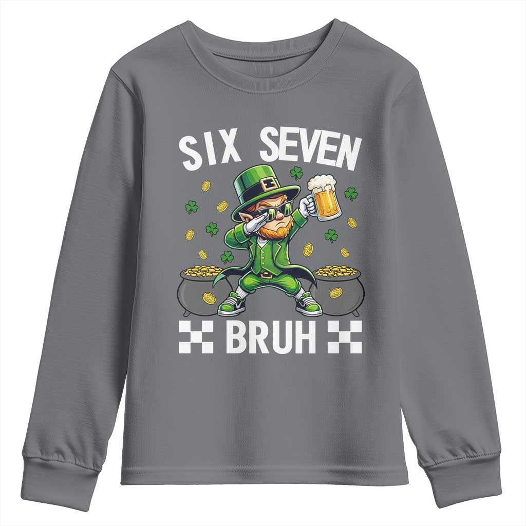 67 Bruh St Patricks Day Youth Sweatshirt Funny Six Seven Leprechaun Bruh Meme TS14 Charcoal Print Your Wear