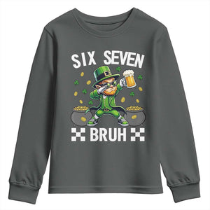 67 Bruh St Patricks Day Youth Sweatshirt Funny Six Seven Leprechaun Bruh Meme TS14 Dark Heather Print Your Wear
