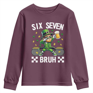 67 Bruh St Patricks Day Youth Sweatshirt Funny Six Seven Leprechaun Bruh Meme TS14 Maroon Print Your Wear