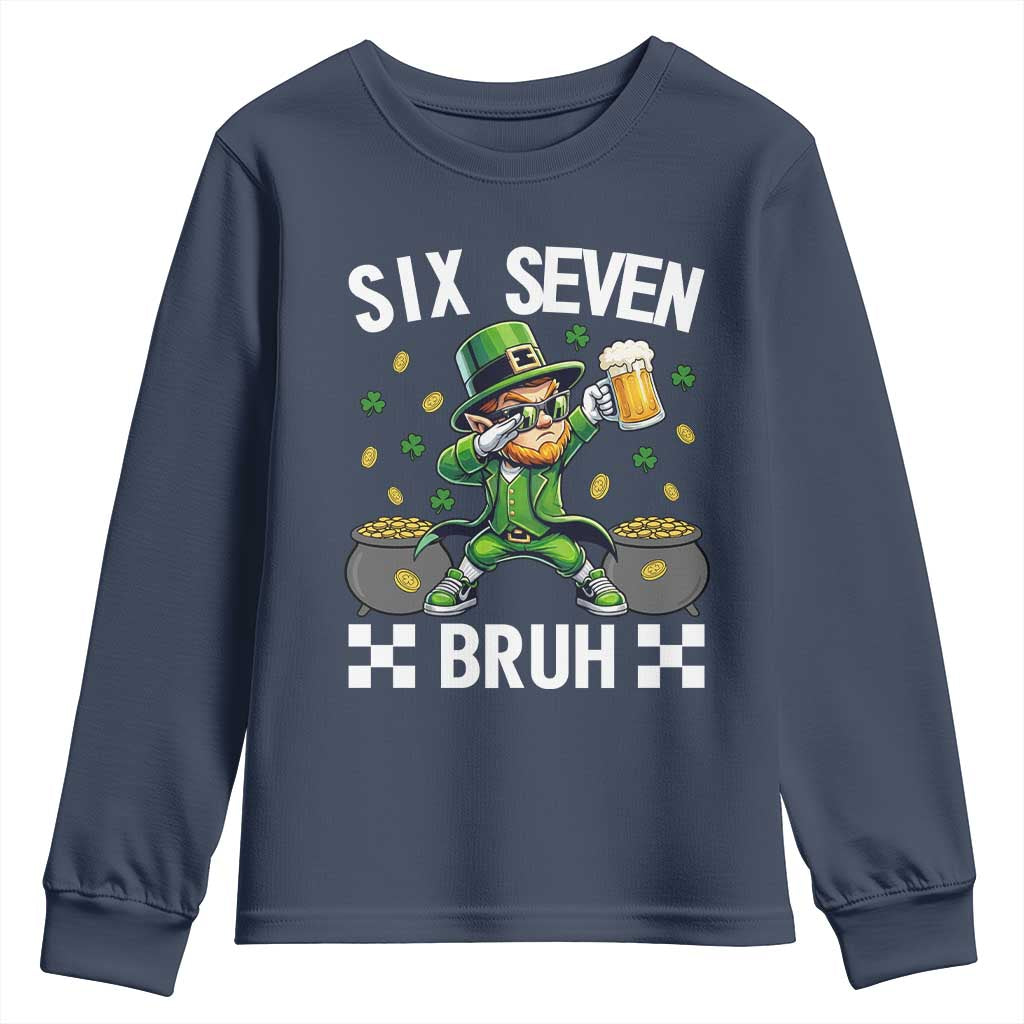 67 Bruh St Patricks Day Youth Sweatshirt Funny Six Seven Leprechaun Bruh Meme TS14 Navy Print Your Wear