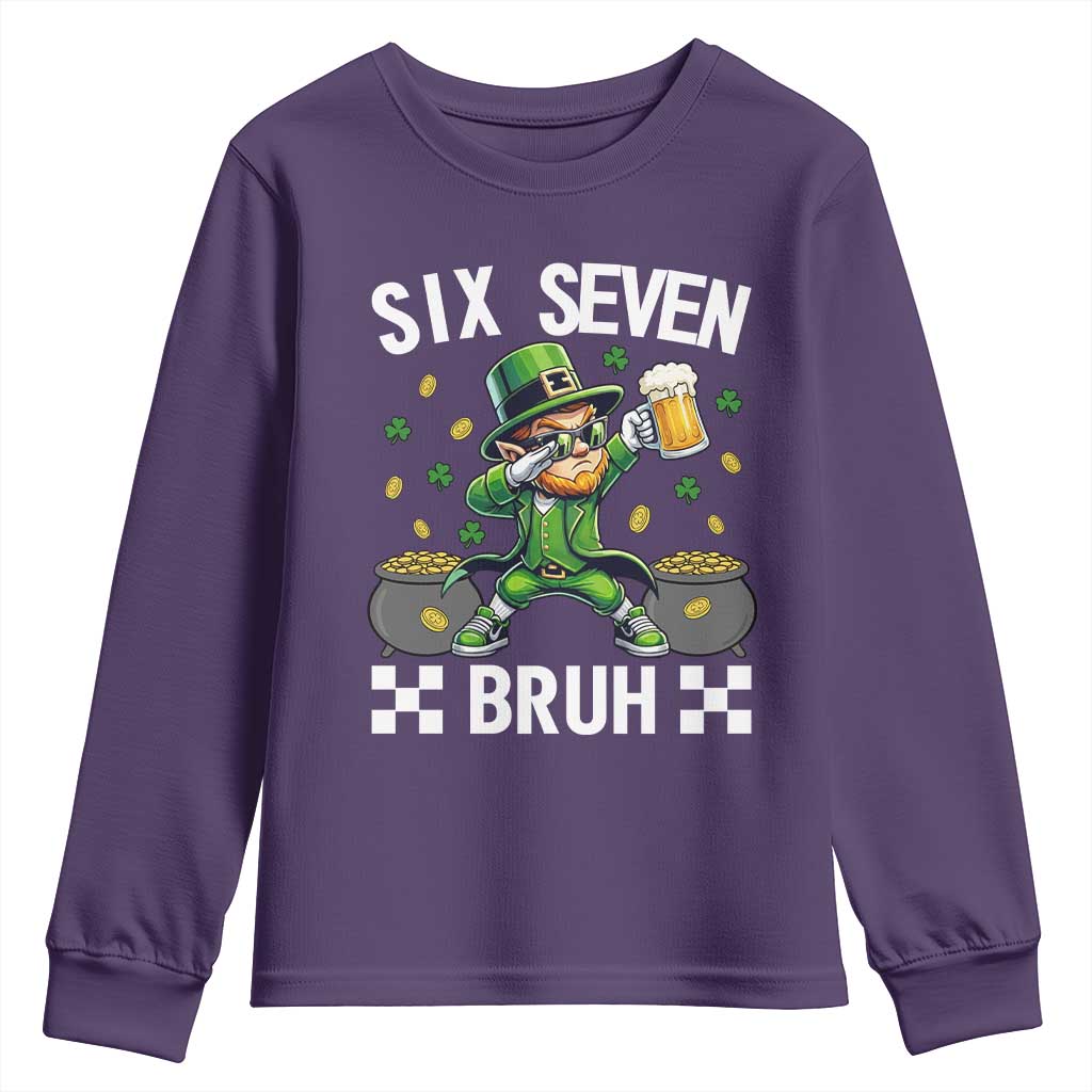 67 Bruh St Patricks Day Youth Sweatshirt Funny Six Seven Leprechaun Bruh Meme TS14 Purple Print Your Wear