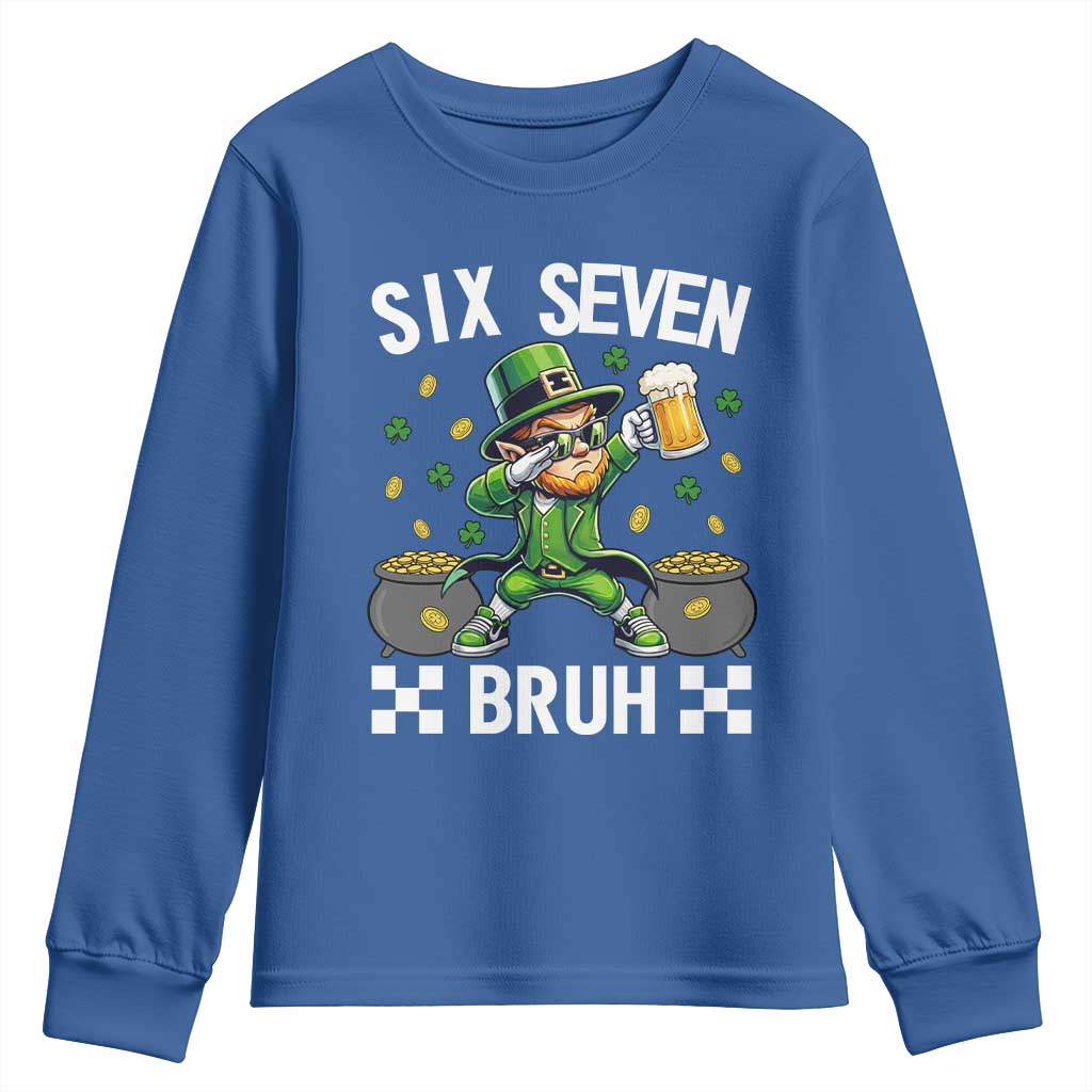 67 Bruh St Patricks Day Youth Sweatshirt Funny Six Seven Leprechaun Bruh Meme TS14 Royal Blue Print Your Wear