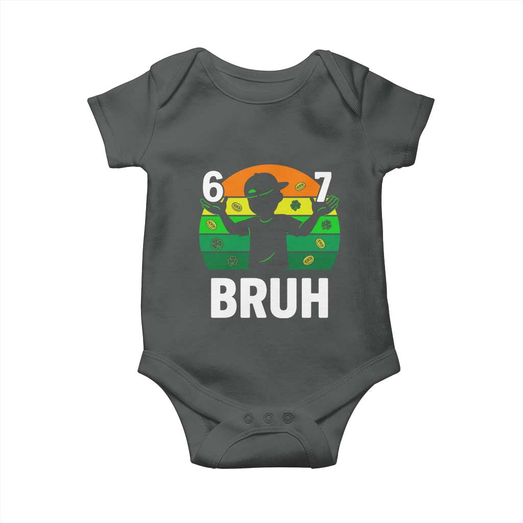 67 Bruh St Patricks Day Baby Onesie Funny Six Seven Boys Kids Meme TS14 Dark Heather Print Your Wear