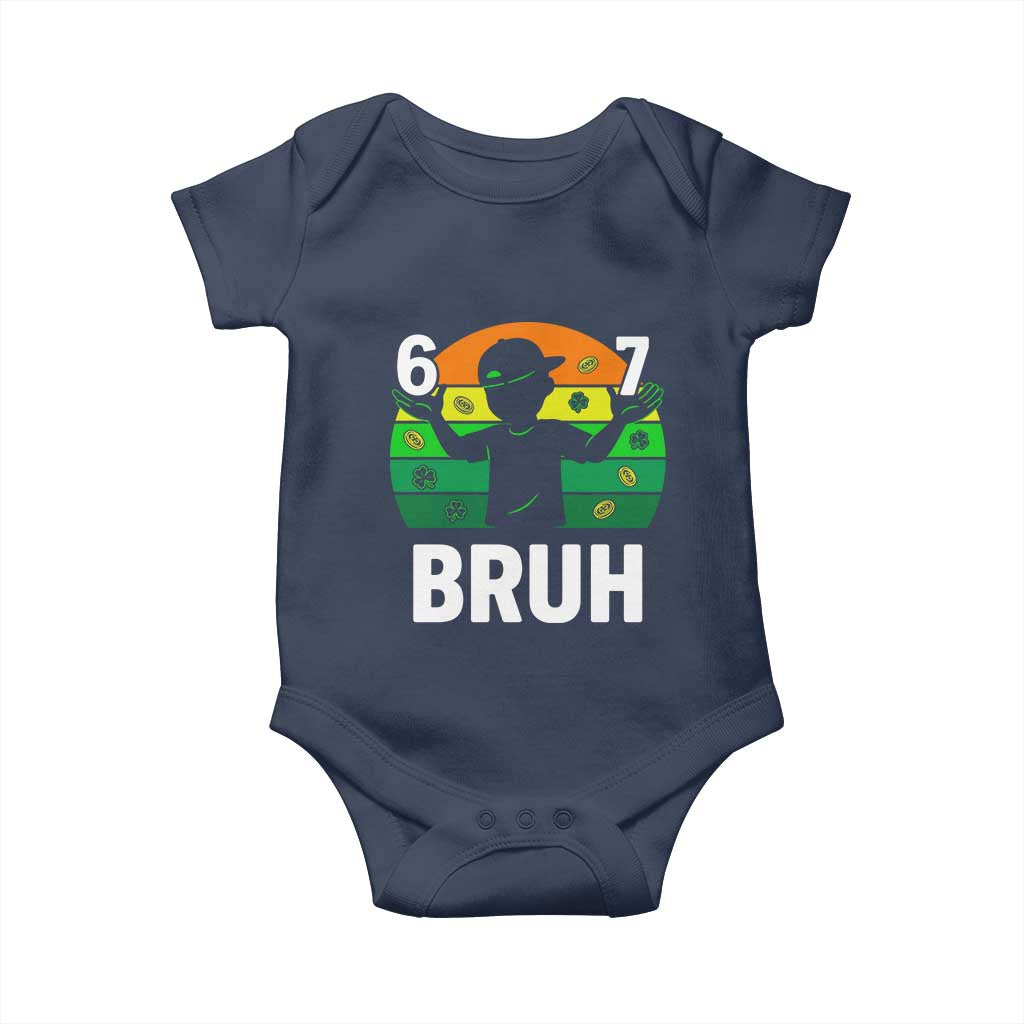 67 Bruh St Patricks Day Baby Onesie Funny Six Seven Boys Kids Meme TS14 Navy Print Your Wear
