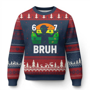 67 Bruh St Patricks Day Ugly Christmas Sweater Funny Six Seven Boys Kids Meme TS14 Navy Red Print Your Wear