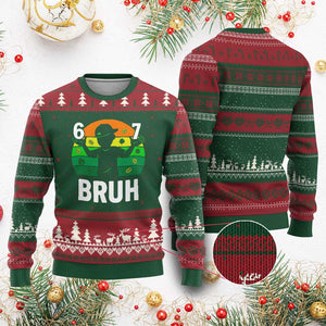 67 Bruh St Patricks Day Ugly Christmas Sweater Funny Six Seven Boys Kids Meme TS14 Red Green Print Your Wear