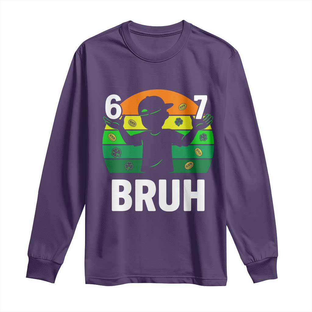 67 Bruh St Patricks Day Long Sleeve Shirt Funny Six Seven Boys Kids Meme TS14 Purple Print Your Wear