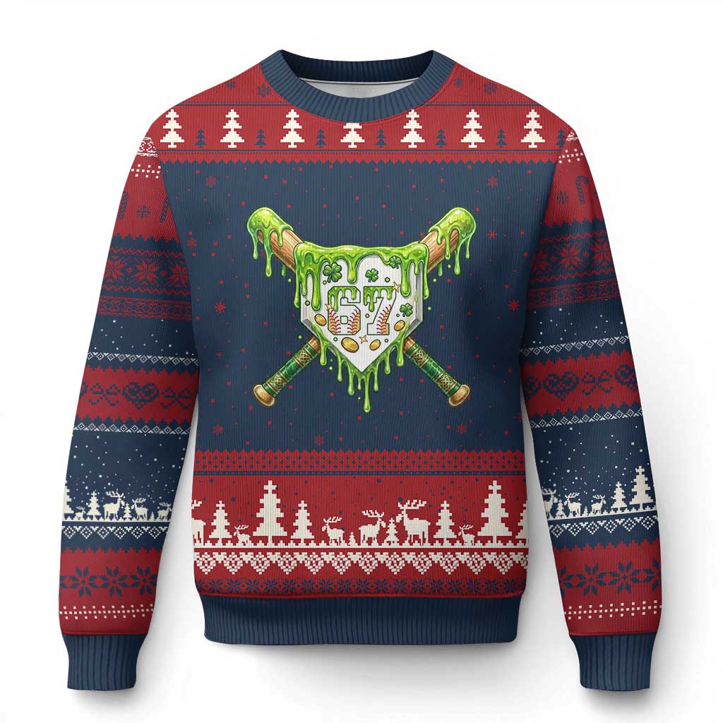 67 St Patricks Day Ugly Christmas Sweater Funny Six Seven Baseball Sport Party Meme TS14 Navy Red Print Your Wear