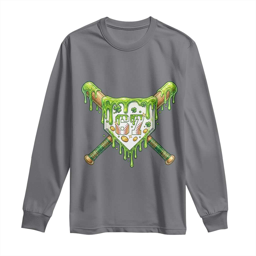 67 St Patricks Day Long Sleeve Shirt Funny Six Seven Baseball Sport Party Meme TS14 Charcoal Print Your Wear