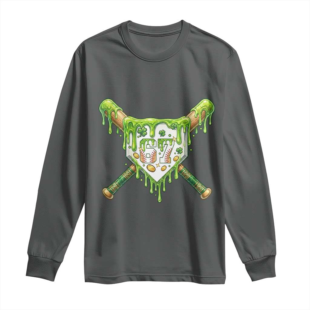 67 St Patricks Day Long Sleeve Shirt Funny Six Seven Baseball Sport Party Meme TS14 Dark Heather Print Your Wear