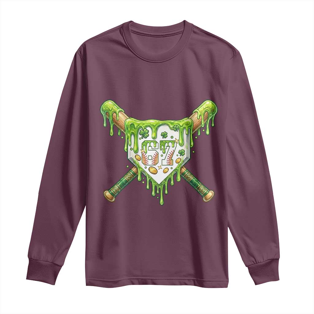67 St Patricks Day Long Sleeve Shirt Funny Six Seven Baseball Sport Party Meme TS14 Maroon Print Your Wear