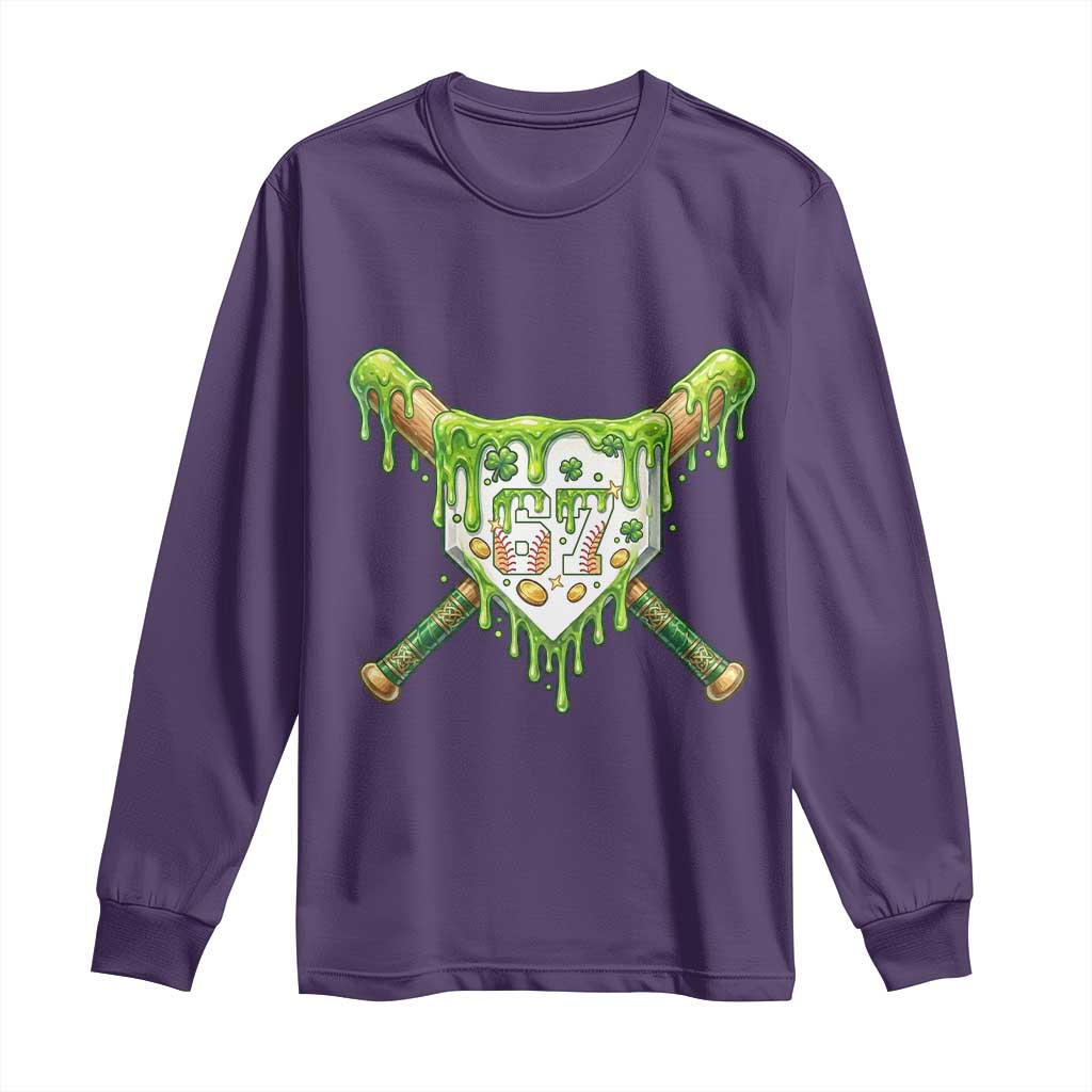67 St Patricks Day Long Sleeve Shirt Funny Six Seven Baseball Sport Party Meme TS14 Purple Print Your Wear