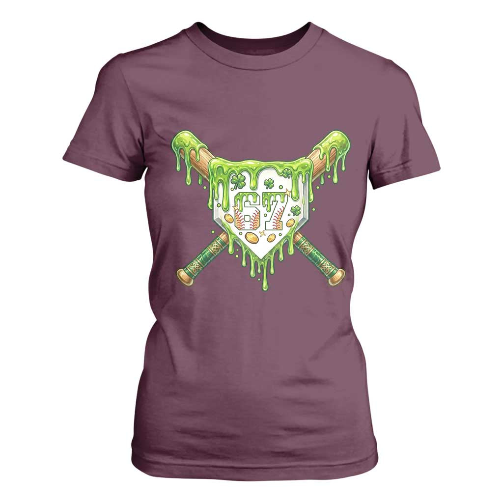 67 St Patricks Day T Shirt For Women Funny Six Seven Baseball Sport Party Meme TS14 Maroon Print Your Wear