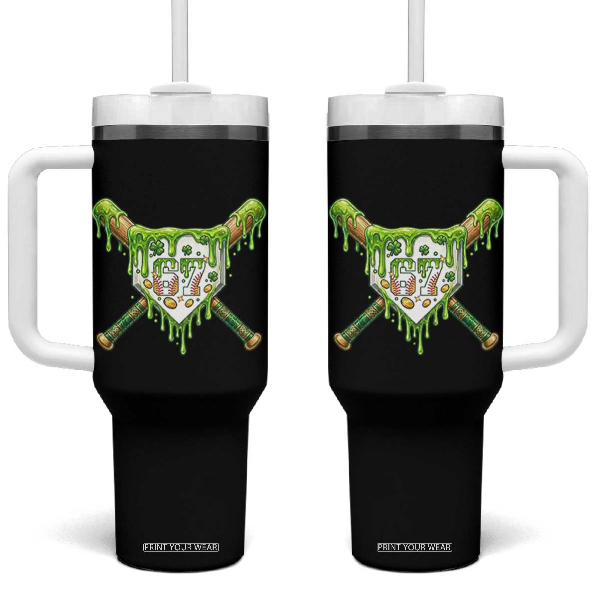67 St Patricks Day Tumbler With Handle Funny Six Seven Baseball Sport Party Meme TS14 One Size: 40 oz Black Print Your Wear