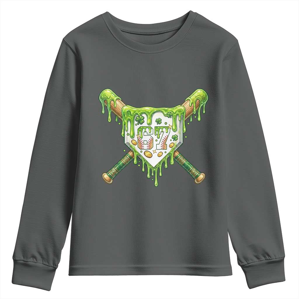 67 St Patricks Day Youth Sweatshirt Funny Six Seven Baseball Sport Party Meme TS14 Dark Heather Print Your Wear
