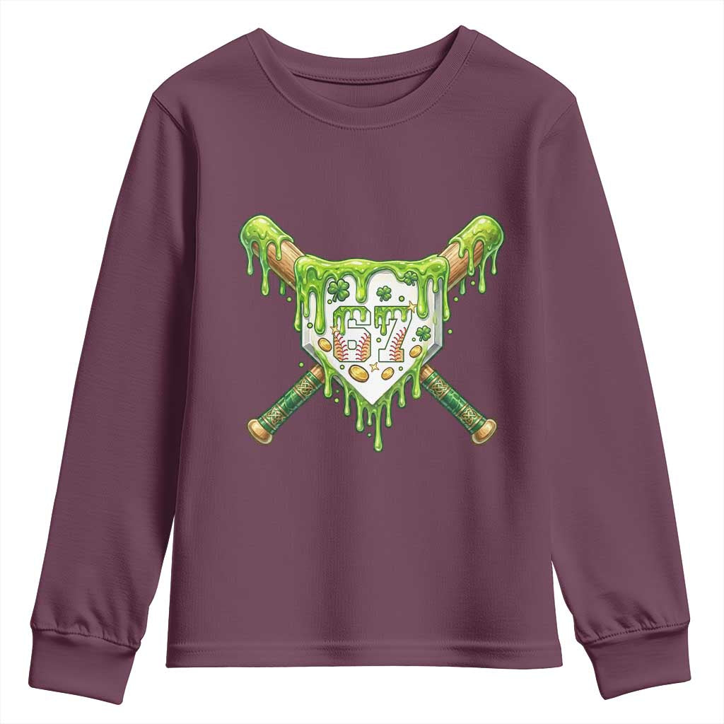 67 St Patricks Day Youth Sweatshirt Funny Six Seven Baseball Sport Party Meme TS14 Maroon Print Your Wear