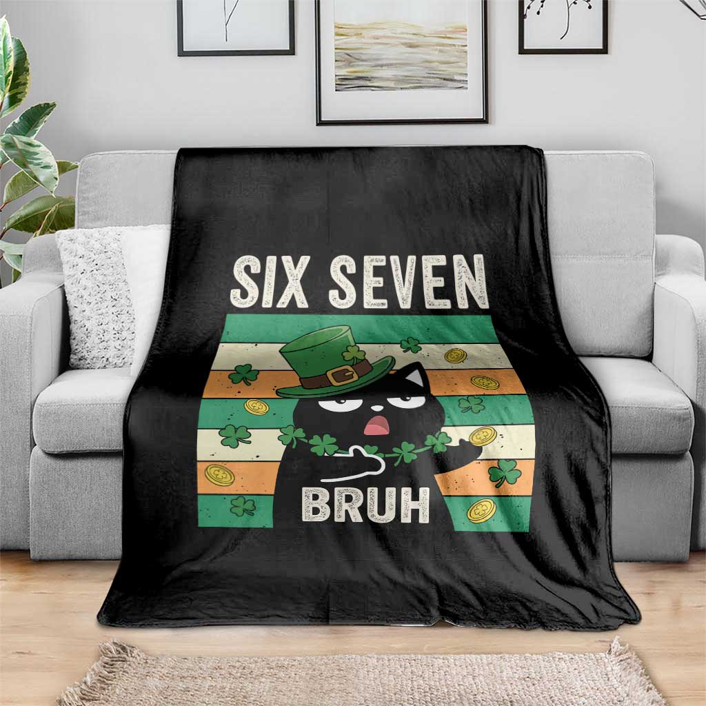 67 Bruh St Patricks Day Throw Blanket Funny Cat Bruh Six Seven Meme TS14 Print Your Wear